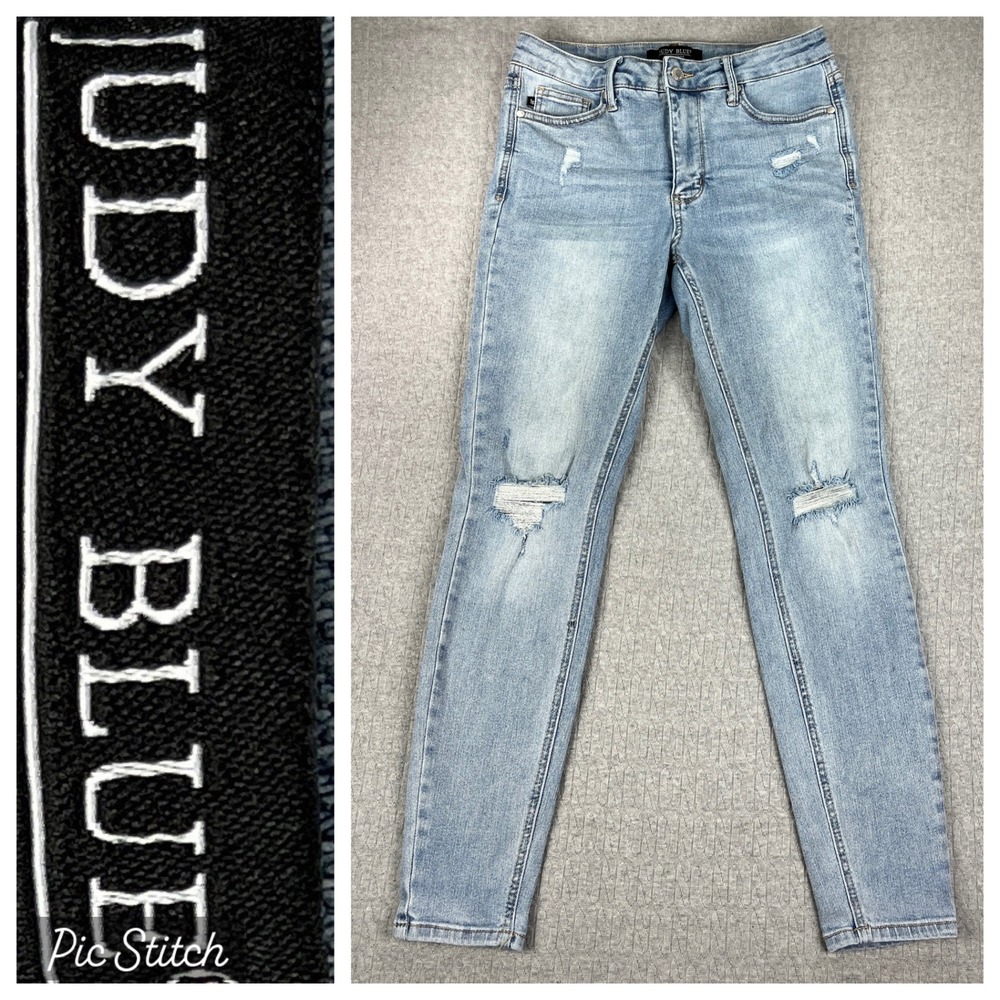 Judy Blue Skinny Jeans Womens 5/27(28X29) Light Wash Blue Distressed Ripped